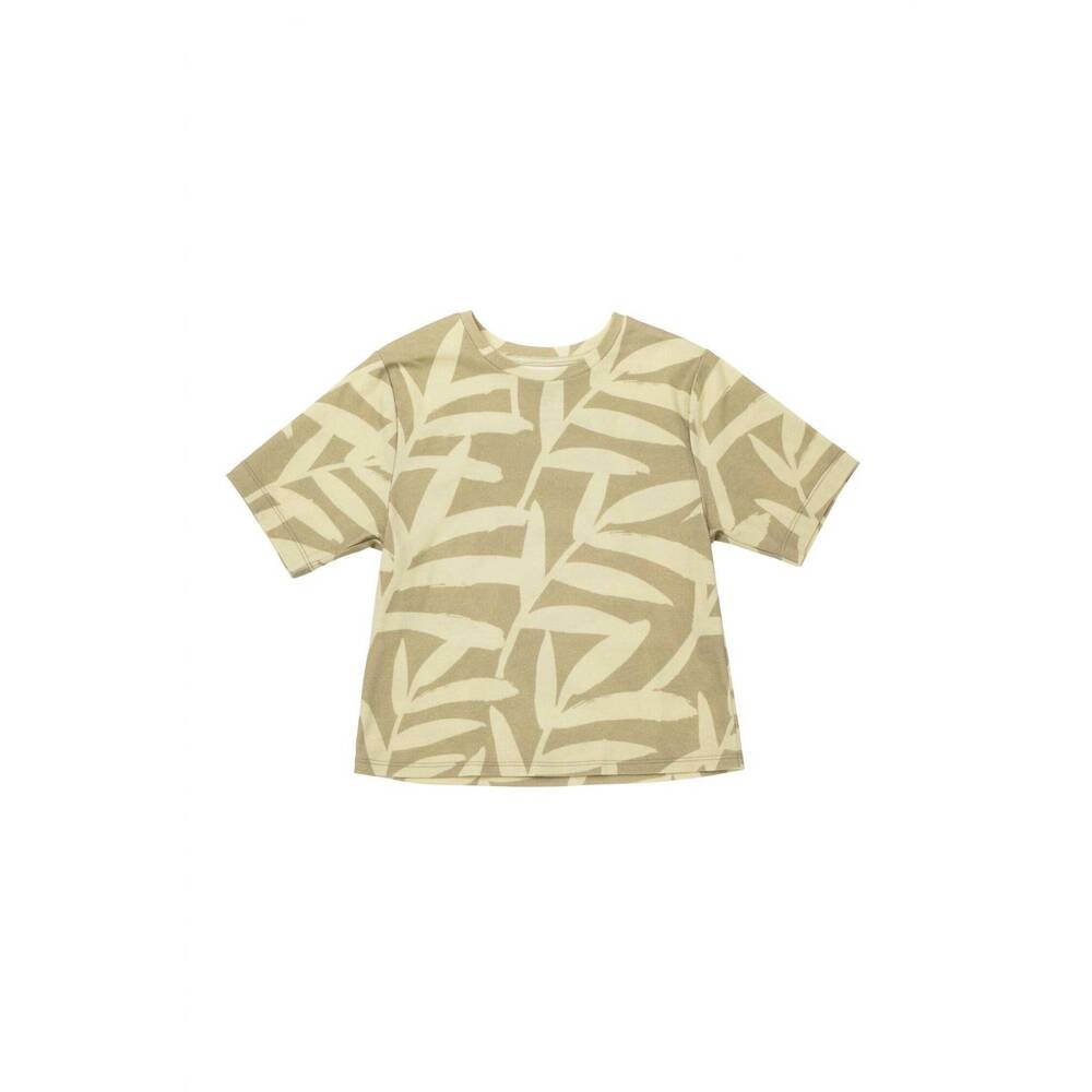 NEW OMAMIMINI boys' boxy t-shirt with all over print in olive palm leaves